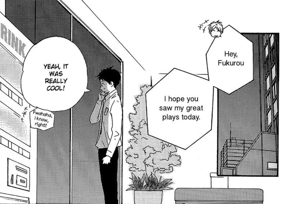 Shiratori asks Fukurou if he saw him play baseball for validation.