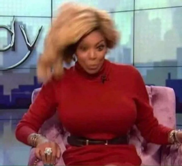 Screenshot of the Wendy Williams Show often used as a 'shook,' 'overwhelmed,' or 'disoriented' reaction picture.